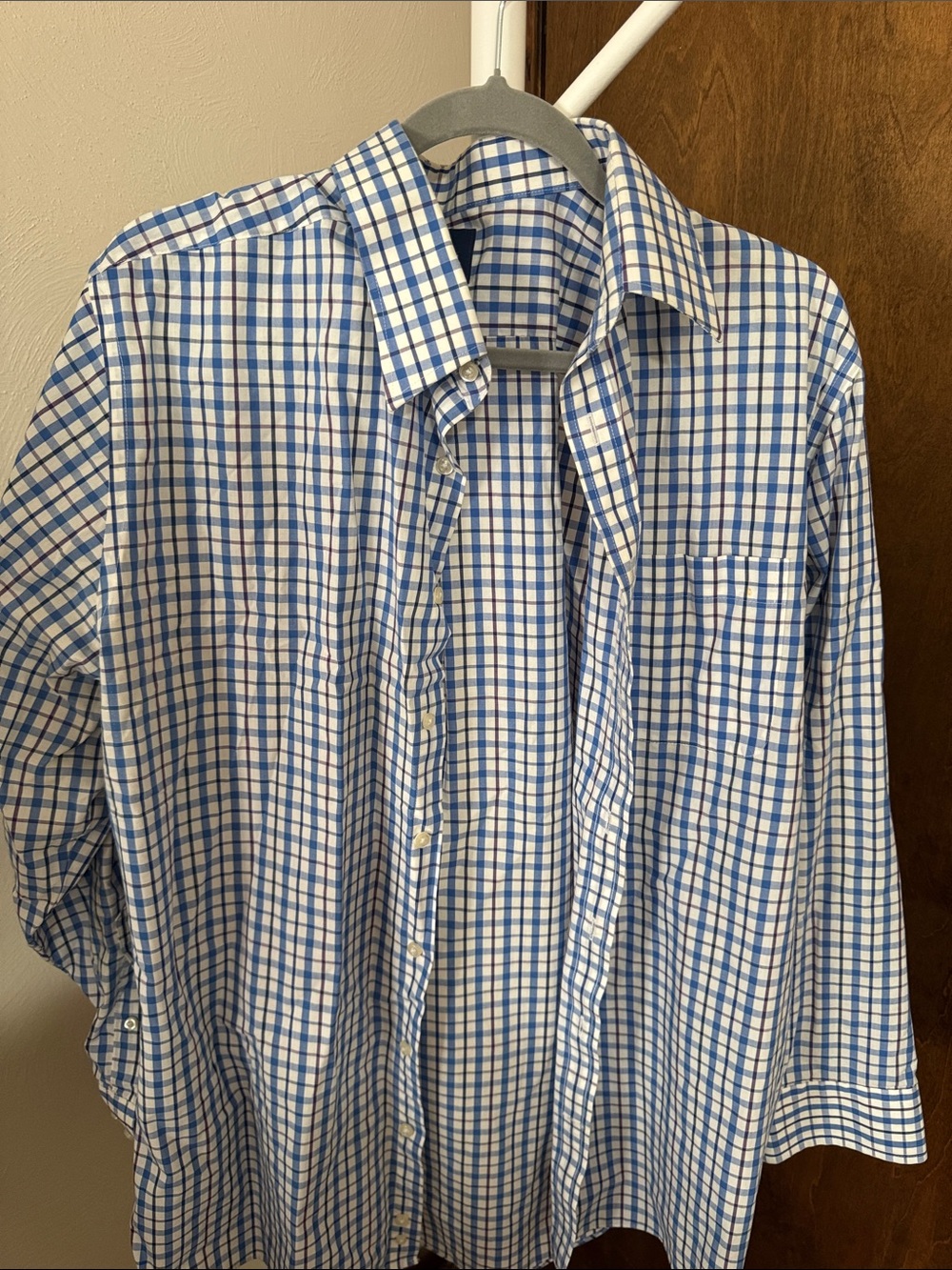Stafford Blue and White Checked Dress Shirt